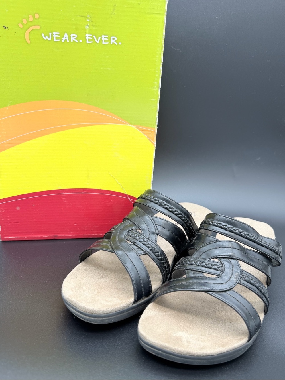 Wear.Ever Demanda Black Strappy Wedge Sandals – Size 9